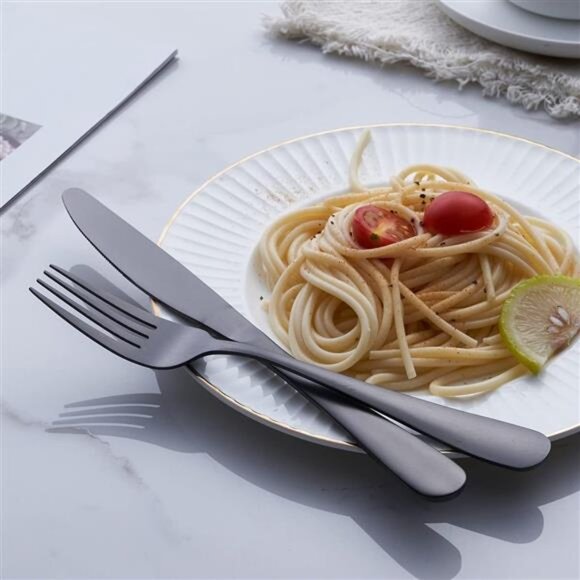 Matte Black Silverware Set,24-Piece StainlessSteel Satin Finish Flatware Cutlery - Picture 4 of 8